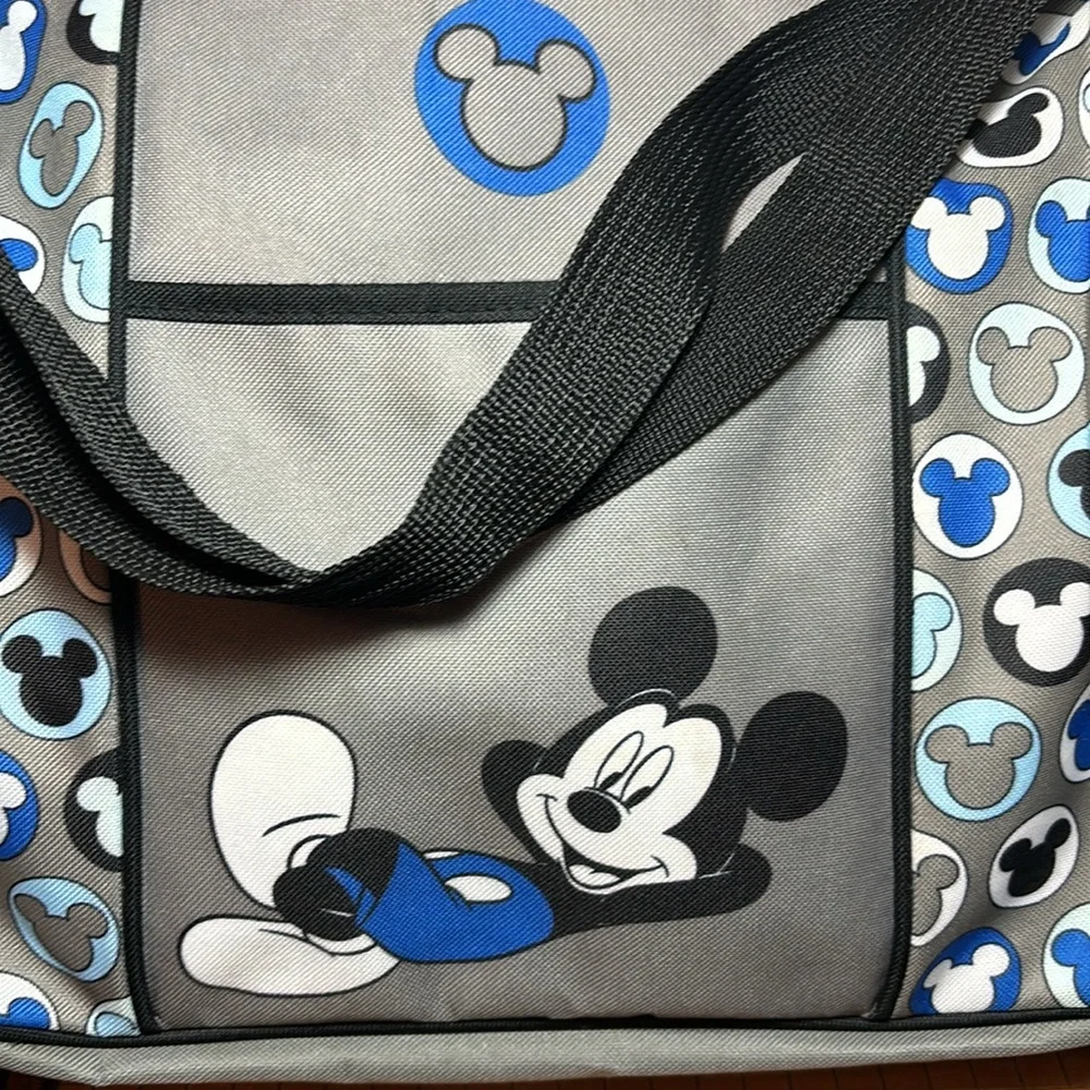 Disney Baby Diaper Bottle Shoulder Mickey Bag Grey Blue Canvas GUC 14”Lx11”Hx5”